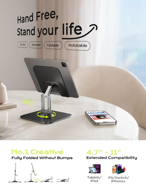Adjustable Desk Tablet Stand With Rotating Display Durable Al Ti Alloy Holder For iPad And Kindle Fits 4.7 To 12.9 Inch Tablets
