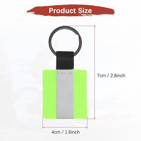 Four Pack Fluorescent Green Reflective Safety Pendants, 7x4 cm, keychain, polyester, boosts visibility on bags and leashes