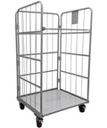 Hella Sturdy Flatbed Cart With Wire Security Cage 1100 Lb Capacity Heavy Duty Warehouse Dolly with steel frame and rolling wheels.