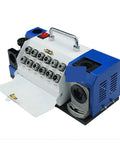 Compact Desktop Drill Bit Sharpener For 3 To 13mm HSS Carbide Twist Bits Adjustable 90 To 140 Degree Angle, showing various settings and handle.
