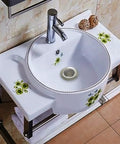 1.25 Inch Drain Strainer Stainless Steel Mesh Basket 2 Pack installed in a modern bathroom sink with floral design.