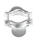 4 Pack Strain Relief Clamp Kit For Dryer Cords That Secures Electrical Connections And Prevents Pulling Sideways Movement And Stretching Damage Beefy Heavy Duty Rust Resistant Steel Two Piece Clamp Set close-up of single clamp.