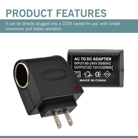 Built Tough AC To DC Car Converter Outlet 12 Volt 500mA Cigarette Lighter Socket Adapter Plug And Play Universal For Every Rig With Heavy Duty Fuse Safety No Sweat Installation Black.