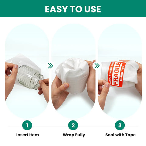 Demonstration of Moving Day Dish Packing Kit With 560 Foam Pouches And 80 Foam Board Sheets, wrapping and sealing jar.
