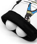 Valuables Golf Pouch With Drawstrings Made From PU Leather, 6 By 7 Inch Tee Accessory Organizer For Men, White, holding golf balls