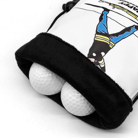 Valuables Golf Pouch With Drawstrings Made From PU Leather, 6 By 7 Inch Tee Accessory Organizer For Men, White, holding golf balls