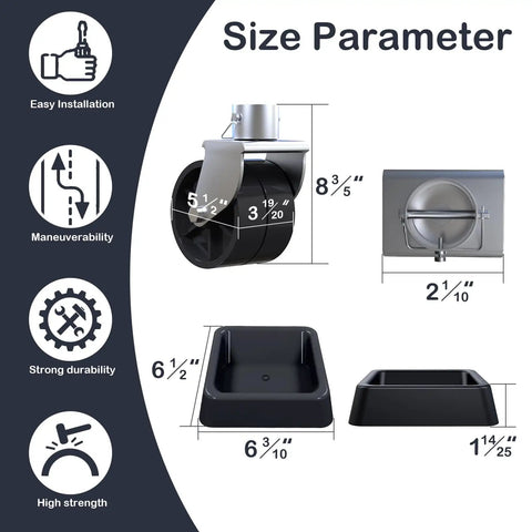 6 Inch Trailer Jack Wheel Replacement With Wheel Chock, 2000 Lb Dual Swivel Caster Wheel And Safety Pin size diagram