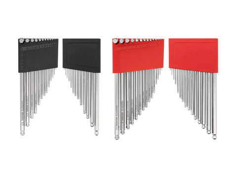 Ball End Hex Key Set With Holders, 28 Piece Inch And Metric Allen Wrenches In Chrome Finish, From 0.050 In To 0.375 In And 1.3 To 10 Mm