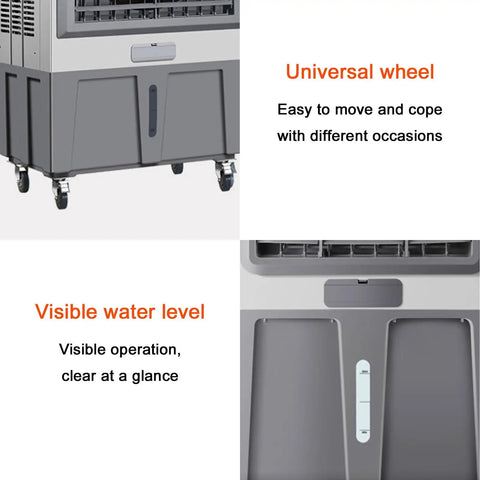 Do Not Sweat The Heat With This Hella Efficient Portable Evaporative Swamp Cooler with universal wheels and visible water level design.
