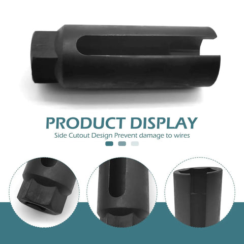7/8 Inch 6-Point I-Type Side Gate Oxygen Sensor Socket For Car O2 Sensor Removal Tool, black 45 steel, multiple views