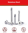 Shop Tough Assorted Self Tapping Screws For Metal Sheets And Wood Construction Rock Solid Stainless Steel Phillips Head drill point fasteners, assorted screw sizes.