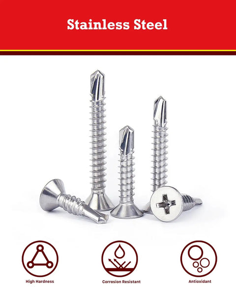 Shop Tough Assorted Self Tapping Screws For Metal Sheets And Wood Construction Rock Solid Stainless Steel Phillips Head drill point fasteners, assorted screw sizes.