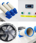 No Sweat Heavy Duty Industrial Portable Air Conditioner 28900 BTU 3.15KW controls and air ducts for cooling functionality.