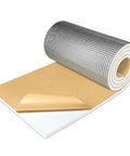 Badass PEF Foam Insulation Roll With Thick Aluminum Coating Peel And Stick Backing 13 By 78 Inch on a flat surface showing sticky backing.