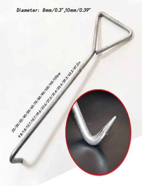 Built Tough Stainless Steel Manhole Cover Hook With Triangular Handle, 10mm thick, ideal for lifting sewer lids and drain grates.