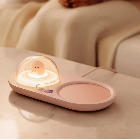 Smart Cup Warmer Heating Pad With Adjustable Temperature Controls Keeps Your Morning Drip Piping Hot All Day features a cute ambient light.