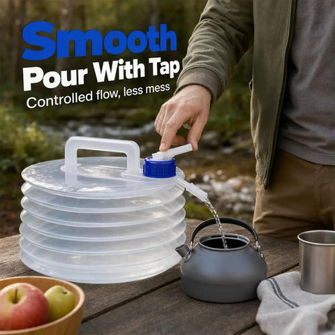 Collapsible Water Container With Spigot And Hook For Camping And Hiking BPA Free Foldable Water Storage Jug 3 Liter Capacity pouring water