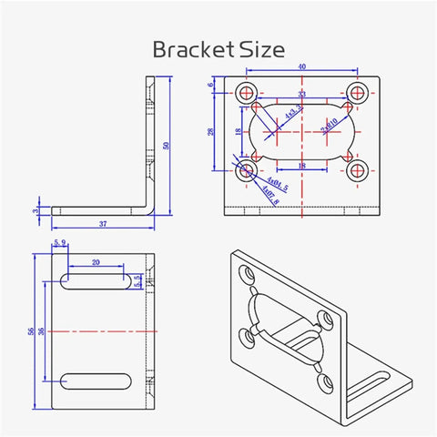 Bracket dimensions for Miniature Brushed DC Motor 12V 24V With Extended Shaft Output 11 To 470 RPM Forward And Reverse Speed Control