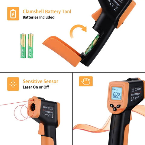 Non Contact Infrared Thermometer Gun For Cooking, Digital Surface Temp Tool For Grills And Blackstone Pizza Ovens, LCD display