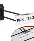 Heavy Duty 8 Inch Slatwall Double Bar Hooks Black 50 Pack For Retail Displays And Trade Shows Tough As Nails Powder Coated Steel With Anti Slip Tilted Tip For High Traffic Environments, shown with price tag holder