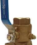 Beefy Low Profile Seacock 2-1/2 Inch Bronze Ball Valve Full Flow with vinyl coated handle and ground screw for marine use.
