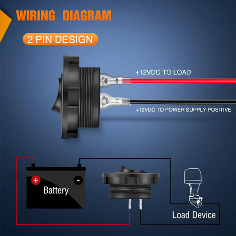 Beefy Five Pack Round Rocker Switches With Wiring Harness SPST 2 Pin Pre Wired Waterproof Toggle Switches 20mm 12V DC diagram