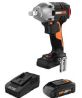 20-Volt One-Half Inch Cordless Impact Wrench With Brushless Motor, Battery And Charger Included, Model WX272L, shown in set.