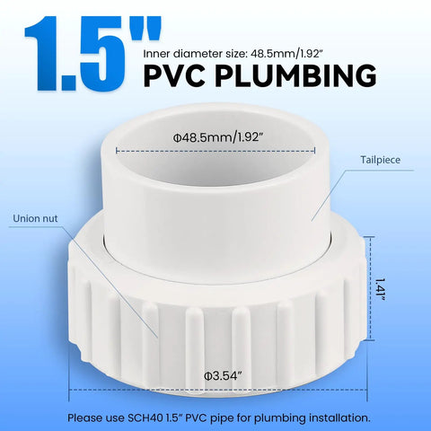 1.5" PVC plumbing fitting with inner diameter of 48.5mm for secure connections, designed for Top Shelf 1.5Hp Hot Tub Spa Pump.