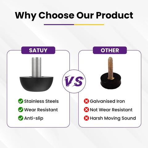 Comparison chart of M8 Adjustable Furniture Leg Set With 304 Stainless Steel Feet vs galvanized iron alternatives