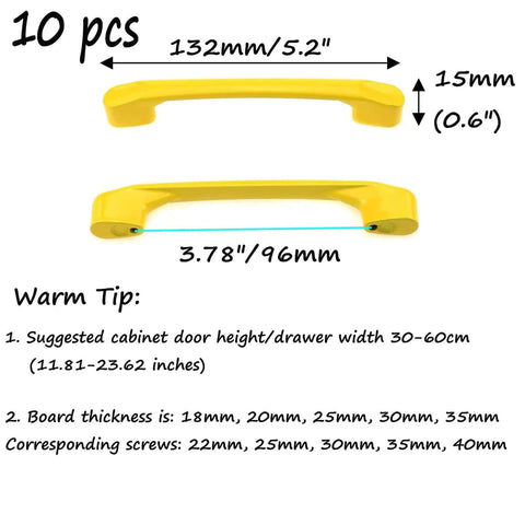 10 Count Ultra Sleek Yellow Square Drawer Pulls And Kitchen Cabinet Handles Hella Tough Aluminum Hardware Kit Easy Mount With Screws Included For A Total Kitchen Glow Up, 132mm length.