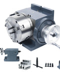 6 Inch 3 Jaw Chuck Milling Machine Indexing Head With Vertical Horizontal Indexing Plate Rotary Table Set Including Tailstock forged from solid cast iron.