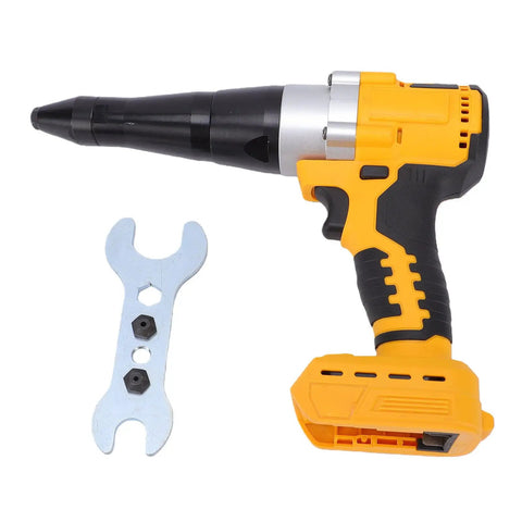 Get A Crazy Powerful 20v Cordless Rivet Tool Kit With Brushless Motor High Torque And Led Light For Tight Spaces That Makes Long Work Sessions Easy Slay Your Projects Without Any Cords Getting In The Way Today Right Now yellow cordless rivet tool with nozzle and wrench