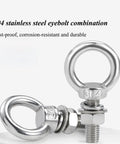 M12 304 Stainless Steel Eye Bolt With Nuts And Washer Anchoring Kit For Indoor Outdoor Use, Screw Eyebolts For Lifting And Securing, Built Tough, Rustproof 100mm Length. 304 stainless steel eye bolt kit with nuts and washer