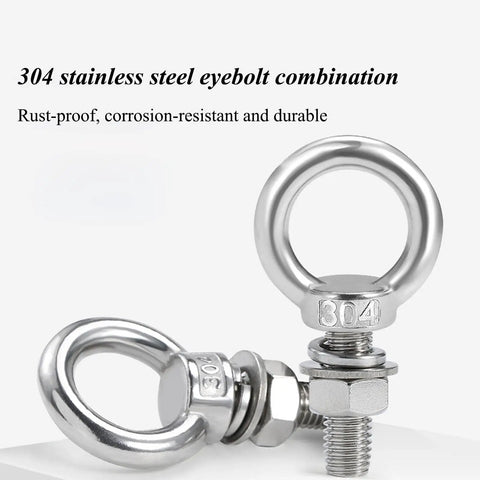 M12 304 Stainless Steel Eye Bolt With Nuts And Washer Anchoring Kit For Indoor Outdoor Use, Screw Eyebolts For Lifting And Securing, Built Tough, Rustproof 100mm Length. 304 stainless steel eye bolt kit with nuts and washer