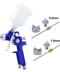 Professional Mini Hvlp Spray Gun Featuring Slick Gravity Feed Design And Precision Point Eight Millimeter Nozzle for detailed auto coating and touch ups.