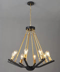 Black Gold 6 Light Farmhouse Chandelier For Dining Room Kitchen Island And Foyer Dope Industrial Iron Lighting Fixture With Rustic Modern Design Perfect For Living Room Entryway And Open Plan Spaces, showcasing angled bulbs and chain detail.