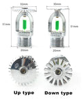 Five Pack Bronze Pendent Sprinklers Brimming With 93 Degree Thermal Trigger And Snug One Half Inch Connections Crafted For Hardworking Gyms And Public Venues To Provide Hella Dependable Fire Suppression Without Giving You Any Grief During Setup. Image showing up and down type sprinkler heads with size dimensions.
