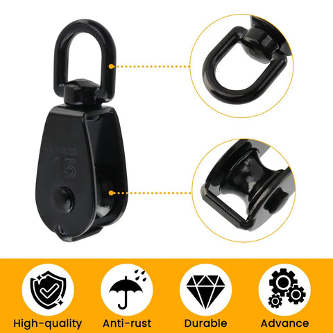 Single M15 Pulley Block 304 Stainless Steel Black Finish 4 Piece Set Beefed Up Rope Rigging Pulley With 15mm Wheel Diameter 6mm Groove Width And 12mm Eye For Marine Workshop Sailing black pulley with 12mm eye and 15mm wheel