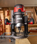 14 Amp Plunge And Fixed Base Router Kit With LCD Speed Display on wooden surface for pro grade woodworking