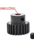 Close-up of MakerDoIt 48P Pinion Gear Set 3.175mm 24T 25T 26T 27T 28T For RC Cars And Trucks with 3.175mm bore and set screw.