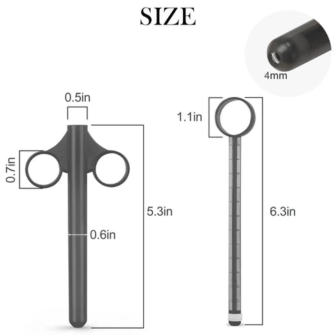 6.5 Inch Lube Shooter With Air Proof Silicone Cap Reusable Lube Tube Applicator 10ml Precise Scale For Anal And Vaginal Lubricant Syringe Ideal For Women Men Couples Eco Safe ABS Includes Storage Bag Black shown with dimensions