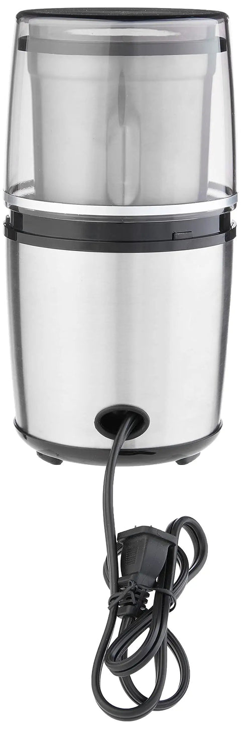 Electric Spice And Nut Grinder With Heavy Duty Motor, Stainless Steel Blades, Easy Push Top Lid, 90 Gram Bowl, shown in silver