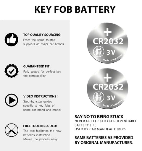 Volkswagen Key Fob Battery Replacement Kit CR2032 Battery 2 Pack Easy DIY Swap For Jetta Tiguan Atlas Passat Golf Beetle Key Remote