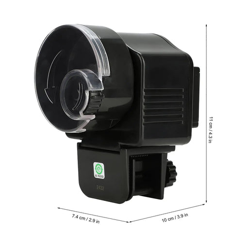 Slick Install Automatic Fish Feeder For Aquarium Battery Operated With Adjustable Portion Control and Vacation Timer side view, showing adjustable portion control.