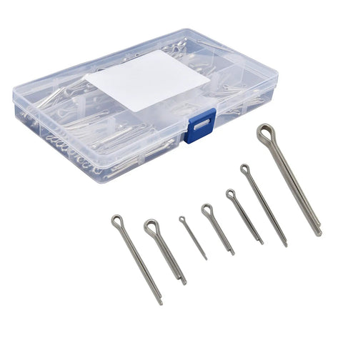 175Pcs Cotter Pin and Metal Clip Fastener Kit for Cars and Machinery Workshop, showing six sizes and rustproof 304 stainless steel case
