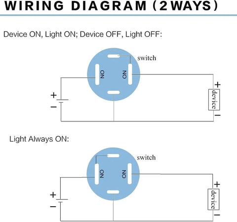 Wiring diagram for Rugged 19mm Stainless Steel Momentary Push Button Switch With Blue LED Waterproof 4 Pin SPST Built To Last 20A 12 To 24V