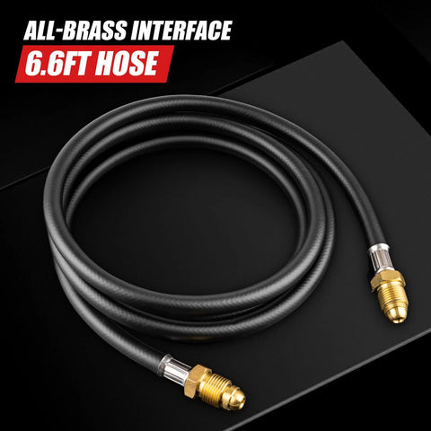 Welding gas hose, 6.6 ft length, black rubber with brass CGA580 fittings on both ends