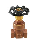 Lead Free 2-1/2 Inch FIP Gate Valve With Cast Brass Body, Cast Iron Wheel Handle, Threaded Ends, Front View