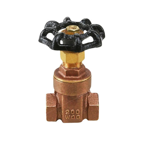 Lead Free 2-1/2 Inch FIP Gate Valve With Cast Brass Body, Cast Iron Wheel Handle, Threaded Ends, Front View