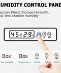 Humidity control panel displaying temperature and humidity settings for Keep Your Filament Dry To A T With This 3D Printer Humidity Control Box.